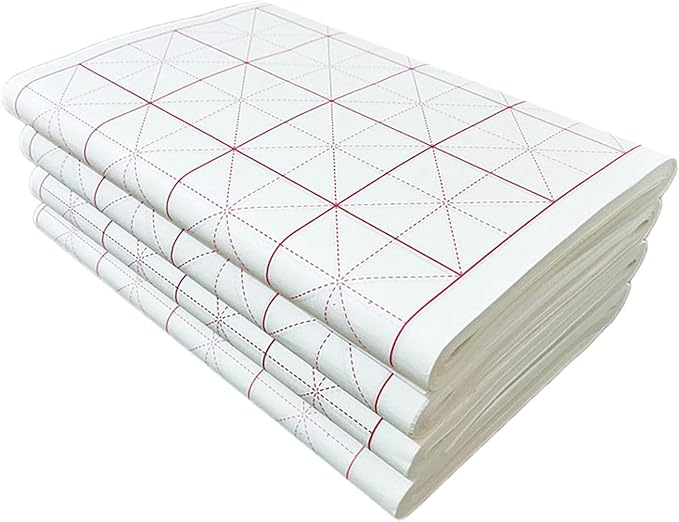 MEGREZ Chinese Calligraphy Xuan Paper Brush Writing Sumi Paper Xuan Paper Rice Paper with Grids for Students, Beginners Practice Kanji Japanese Calligraphy, 100 Sheets/Pack, 5 cm/Grid