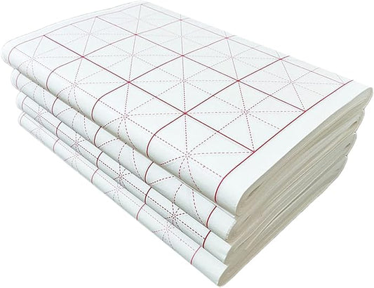 MEGREZ Chinese Calligraphy Xuan Paper Brush Writing Sumi Paper Xuan Paper Rice Paper with Grids for Students, Beginners Practice Kanji Japanese Calligraphy, 100 Sheets/Pack, 7.5cm/Grid