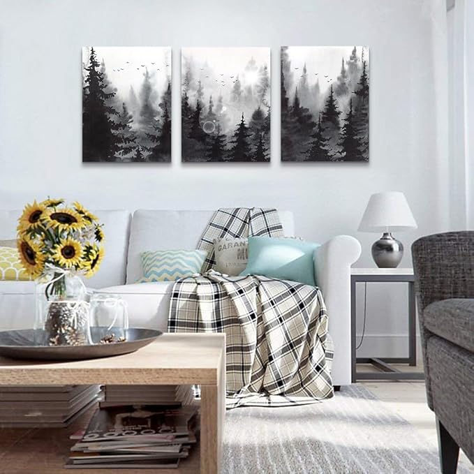 Lapremoly Large Wall Decorations For Living Room Canvas Wall Art For Office Bedroom Home Wall Decor Black And White Wall Paintings Forest Scenery Pictures Modern Abstract Art Prints Ready To Hang
