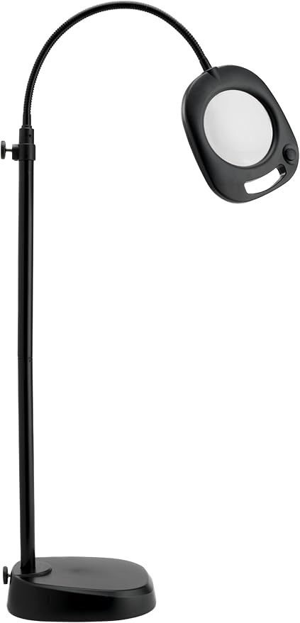 Daylight Company LED Floor Lamp and Table Lamp, Standing Lamp for Living Room, Bedroom, Salon, Office, Touch Control, Flexible Arm, Sleek Design, Multipurpose, Magnifier Lamp, Black