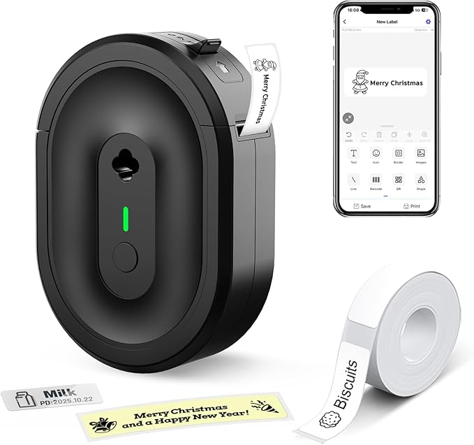 Mini Label Maker Machine with Tape, N12 Portable Bluetooth Label Printer, Thermal Sticker Labeler for Small Business, School, Home, Office(Black)