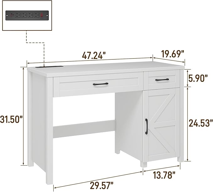 Farmhouse 47" Executive Desk, Computer Desk with Drawers and Storage Cabinet, Workstation Computer Desk for Home Office and Study.(Cream White)