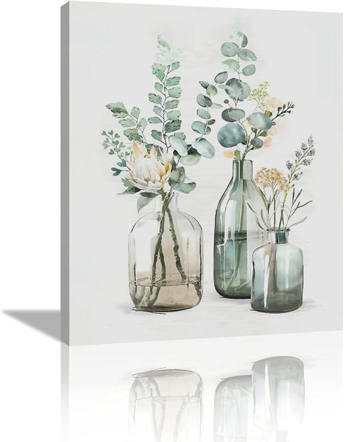 Botanical Bathroom Wall Art Rustic Green Plant Pictures Wall Decor Botanical Canvas Country Print Painting Modern Decoration Artwork for Bathroom Living Room Bedroom Office Framed 20"x24"