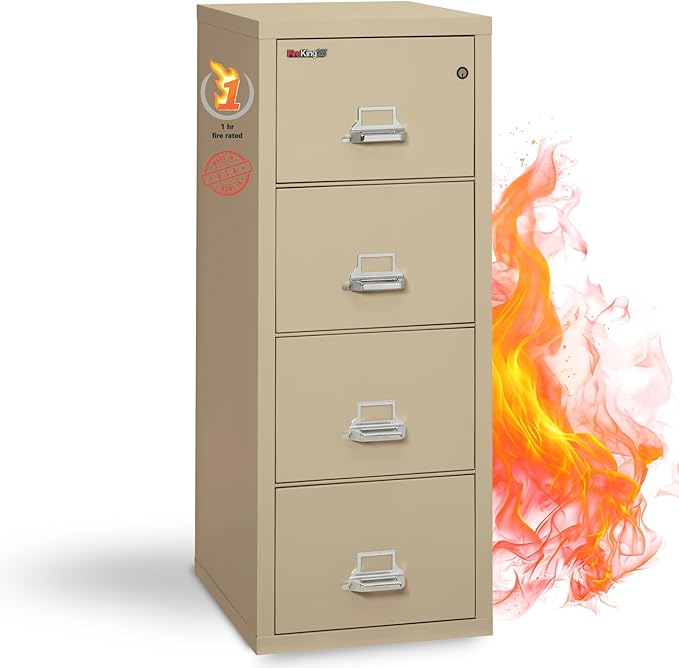 Fireproof Vertical File Cabinet, 4 Legal Sized Drawers, 52.25in H x 20.81in W x 25.06in D, Made in The USA