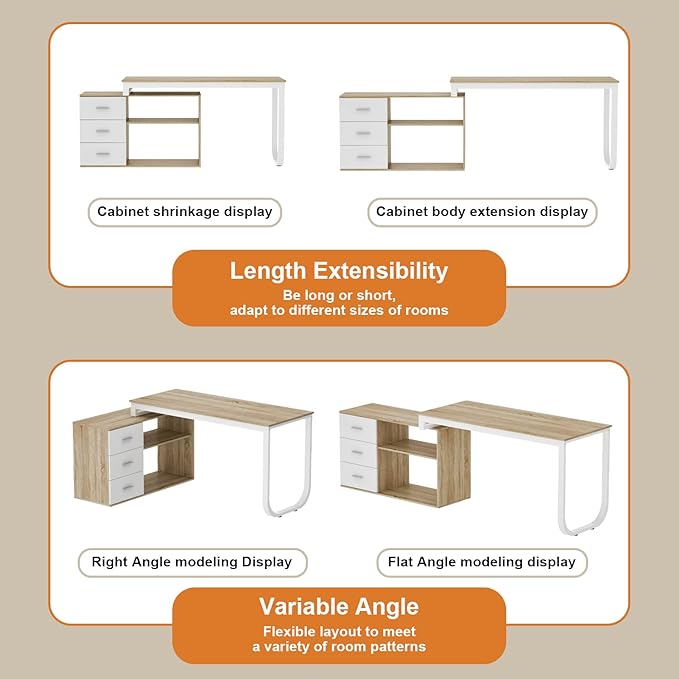 FUFU&GAGA 55.1" Large L-Shaped Office Desk with 41.3" File Cabinet, Corner Computer Desk with 3 Drawers & 2 Shelves, Workstation Executive Desk with Storage Shelf for Home Office - Beige