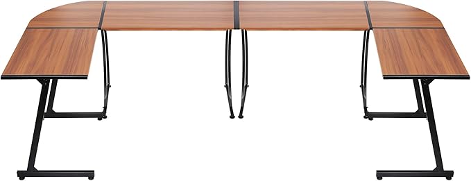 SUPER DEAL L-Shaped Corner Desk Computer Gaming Desk - 58 Inch Modern Home PC Table Office Writing Workstation, Bright Walnut