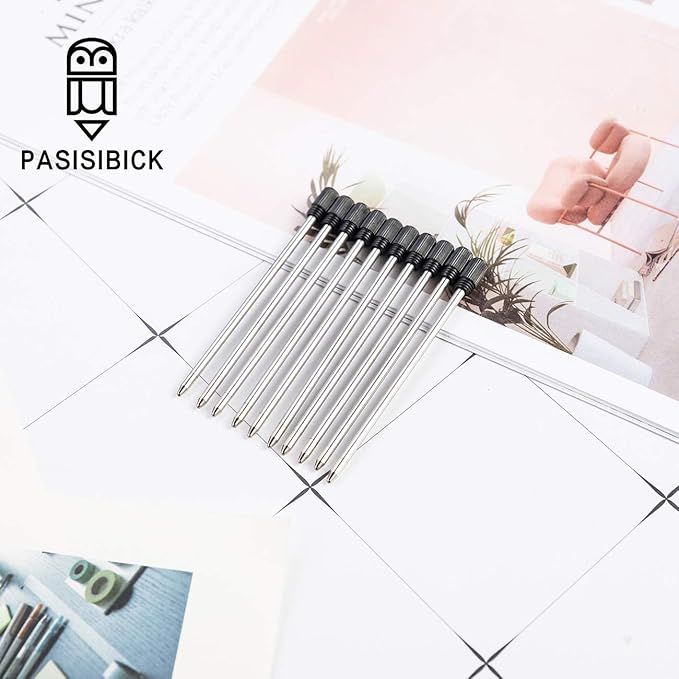 PASISIBICK 2.75'' Black Ink Crystal Pen Refills, Standard D1 Ballpoint Pen Refill (Remove Black Hat), Metal Refills(Pack of 20)