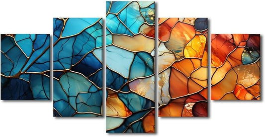 Canvas Wall Art Decor for Bedroom Mdoern Abstract Canvas Wall Art 5 Panel Home Wall Art Abstract Glass Window Painting Art Prints on Canvas for Men Living Room Decor Framed Ready to Hang 60x32 in