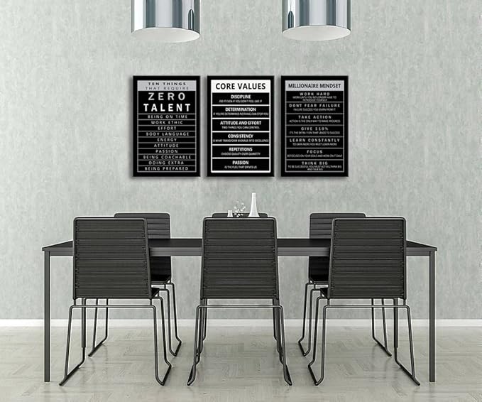 Inspirational Wall Art Motivational Office Decor Core Values Poster 3 Pieces Canvas Prints Artwork for Living Room Bedroom Modern Home Decor Painting Pictures Framed Ready to Hang[48''Wx 24''H]