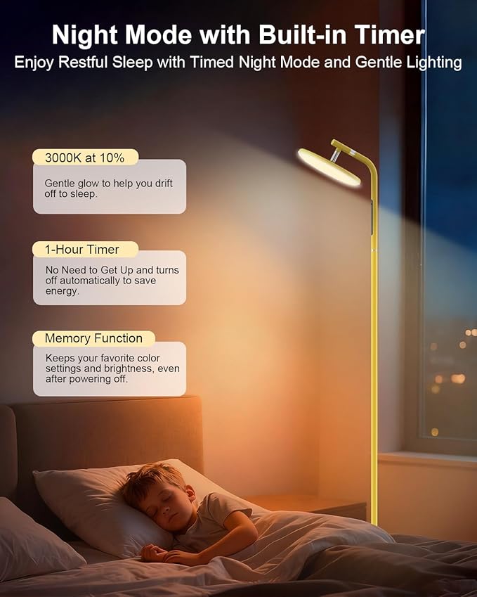LED Floor Lamp, 36W Super Bright Standing Lamp with Remote & Touch Control, 69" Stepless Dimmable Torchiere Tall Lamp, 350° Rotating Head Floor Lamp for Bedroom, Living Room, Office, Gold