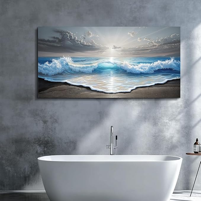 QIYILEXWART Large Wall Decor For Living Room Canvas Wall Art For Office Modern Wall Decorations For Bedroom Ocean Waves Landscape Painting Farmhouse Pictures Artwork Room Home Decor 24x48 In