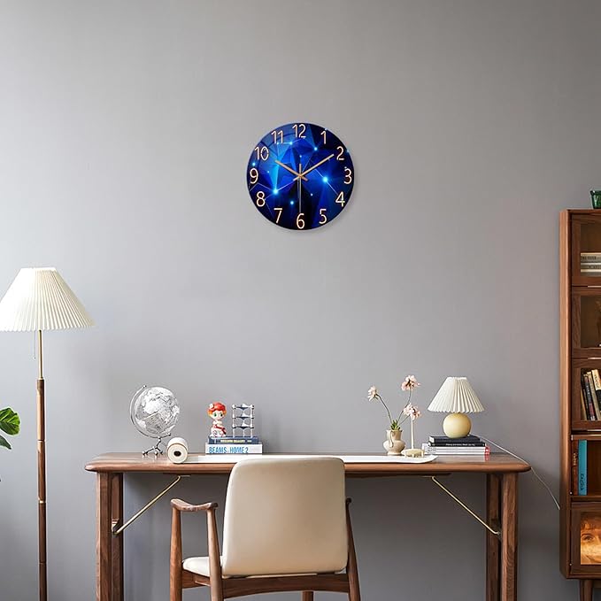 Big Wall Clock for Living Room Decor Blue Decorative Wall Clocks Battery Operated 20 Inch Silent Wall Clock Non Ticking
