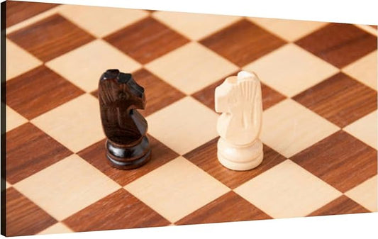 Canvas Wall Art for Living Room Bedroom Confrontation the chessboard: white and black horse Big Large Wall Art Decor Framed Painting Wall Pictures Prints Artwork Office