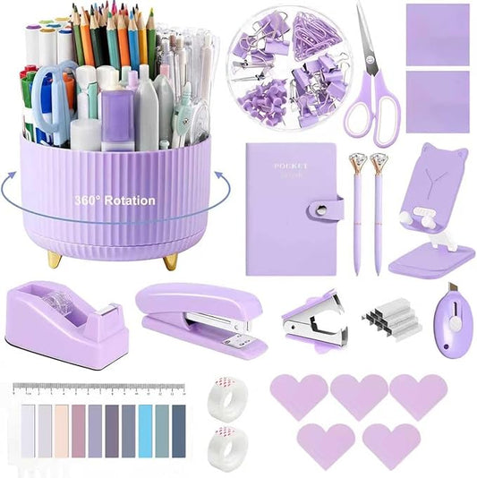 Office Supplies,Desk Accessories,with Stapler, Tape Dispenser,Desk Organizer,Folding Phone Holder,Pen,Journal Notebook,Scissor,Staple Remover,Staples,Clear Tape,Sticky Notes,Paper Clips,Bookmark,Ect