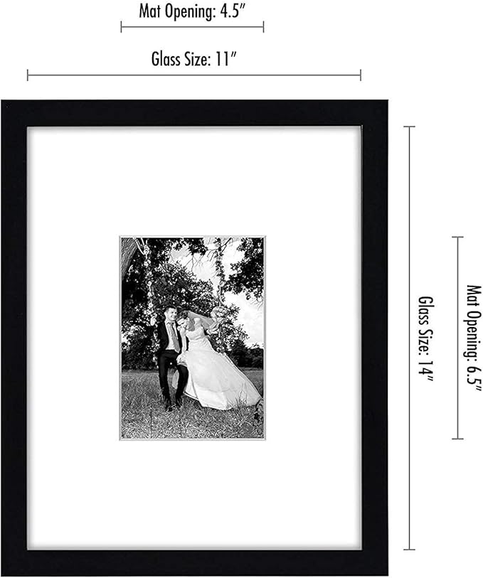 Americanflat 11x14 Picture Frame with Shatter-Resistant Glass - Use as 5x7 Frame with Mat or Display 11x14 Photo Without Mat - Signature Collection - Picture Frames for Wall Display - Black