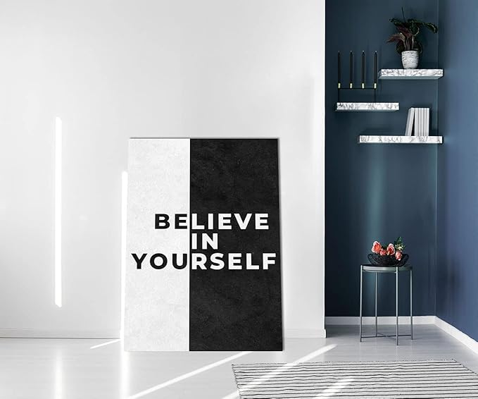 Large Size Inspirational Office Canvas Wall Art Wall Pictures Black White Inspiring Office Home Artwork Positive Quotes Believe in Yourself Wooden Framed Easy to Hang-28inch x 44 inch