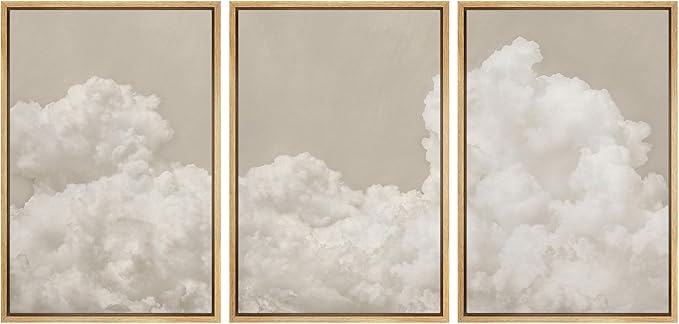 MUDECOR Framed Wall Art Print Set Serene Sky Filled with Fluffy Clouds Illustrations Modern Art Decorative Colorful Chic for Living Room, Bedroom, Office - 24"x36"x3 Natural
