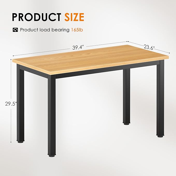 SogesHome 39 inches Computer Desk，Modern Simple Gaming Table with Metal Frame, Study Writing Desk Workstation for Home Office Use, Teak and Black