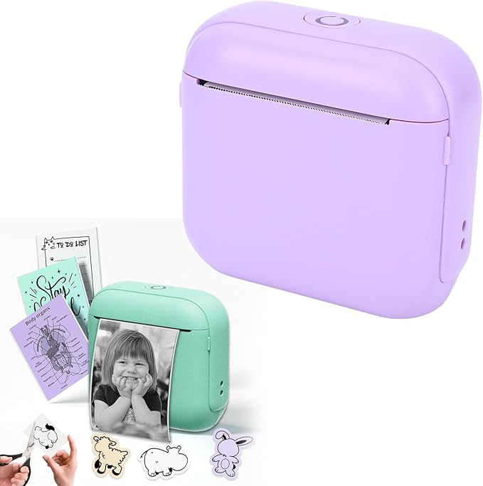 WALFRONT Thermal Label Printer Portable Inkless Label Printer for Home School Office, 203 DPI High Resolution Compact Design 1200mAh Battery (Violet)
