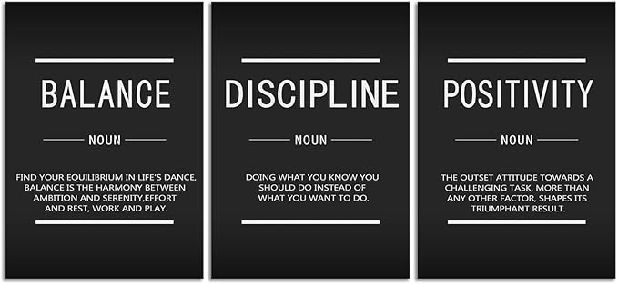 Inspirational Canvas Wall Art 3 Pieces Balance Positivity Poster Motivational Picture Discipline Noun Canvas Print Artwork Framed for Home Living Room Gym Office Wall Decor Ready to Hang[60''Wx 28''H]