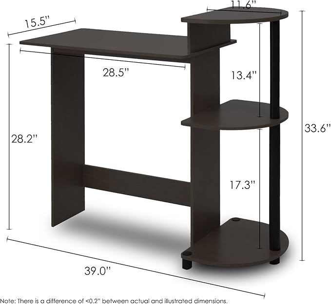 Furinno COMPACT Desk, 28.5" Wide Gaming Desk with Shelves, Computer Desk with Book Shelf, Office Desk for Home Office, Study Room, Dorm, Bedroom, Espresso