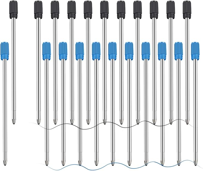 Ballpoint Pen Refills Pack of 20, Smooth Writing 2.75 Inch and 1.0 mm Medium Point Metal Refill, Replaceable Ink Pen Refill for Diamond Crystal Stylus Pens and Ballpoint Pens (Black and Blue)
