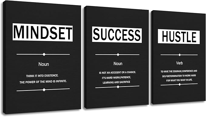 Inspirational Canvas Wall Art Motivational Mindset Success Hustle Entrepreneur Quotes Poster Print Positive Theme Painting Artwork for Bedroom Bathroom Wall Decoration Ready to Hang [36''W x 16''H]