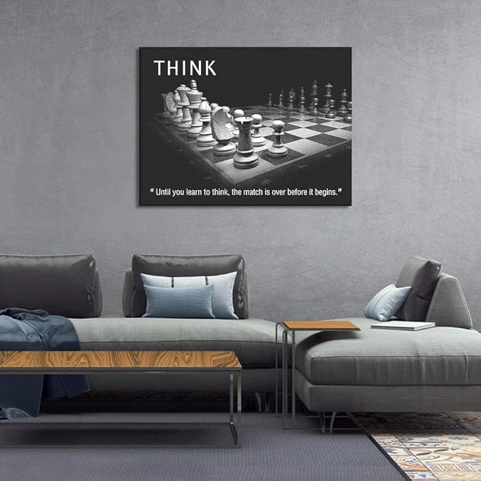 Inspirational Framed Office Art Canvas Paintings Until You Learn to Think,The Match Is Over Before It Begins Positive Quotes Wall Art Black and White Posters Framed Ready to Hang-44 inch x 28 inch