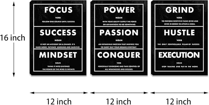 Motivational Wall Decor Inspirational Black Office Art for Living Room Bedroom - Framed Canvas Paintings Posters (36"Wx16"H)