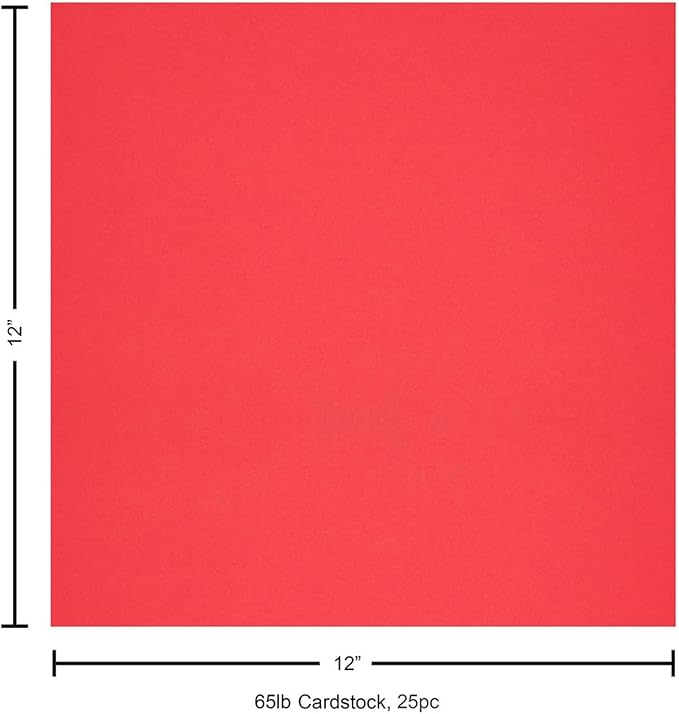 PA Paper Accents Smooth Cardstock 12" x 12" Red, 65lb colored cardstock paper for card making, scrapbooking, printing, quilling and crafts, 25 piece pack