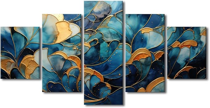 Wall Art Decor for Men Modern Abstract Canvas Wall Art Flower Marble Artwork Printing 5 Panel Lady Room Decor Art for Living Room Office Decoration Stretched and Framed Ready to Hang 60x32 in