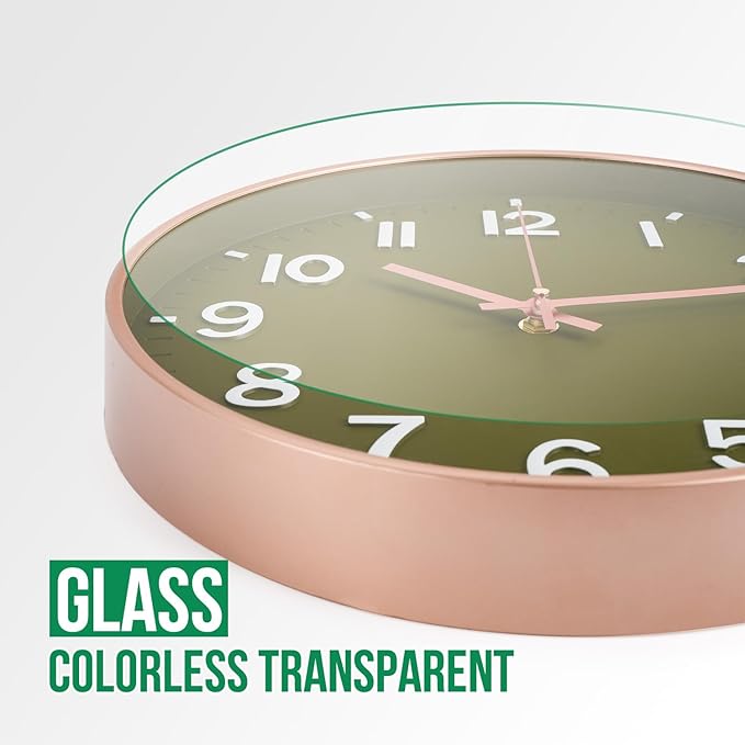 Wall Clock 12Inch Olive Green Modern Simple Quartz Decorative Clock Non-Ticking Silent Battery Operated Round Wall Clocks Trendy and Practical Best Gift for Living Room Bedroom Kitchen Office