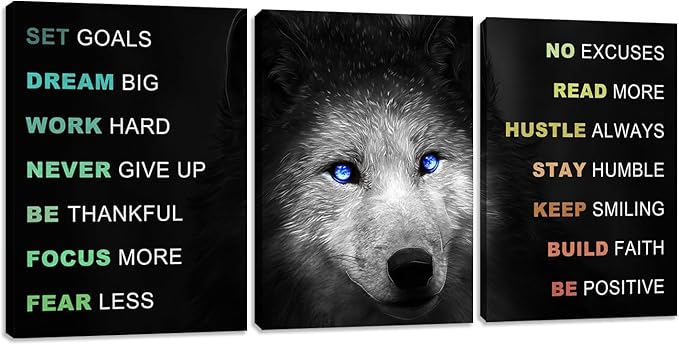 Motivational Office Wall Art 3 Piece Black Wall Decor Inspirational Black Positive Sayings Print Pictures Canvas Art for Women Men Framed Poster Artwork Decoration for Office Bedroom (72"Wx36"H)