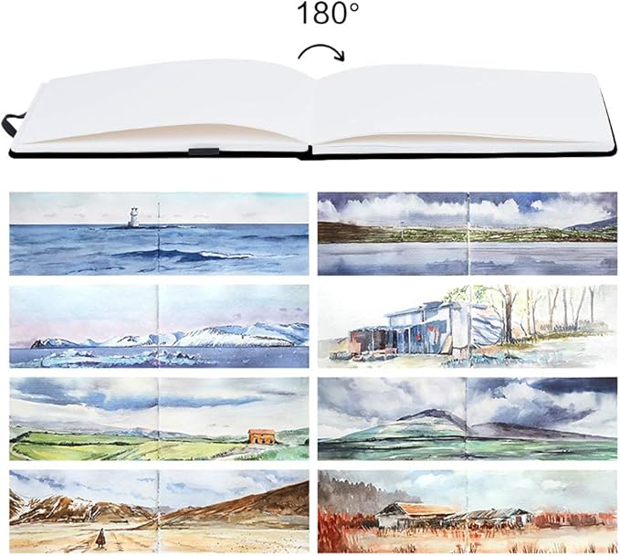 5" x 8" 220gsm Watercolor Journal Hardbound 80pgs（40 Sheets Front Back 2 Textures） Travel Size for Calligrapher Colored Pencil Watercolor Sketch Doodles Book Handmade Cloth Cover Notebook blesscat