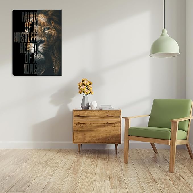 Inspirational Quote Canvas Wall Art Yellow Lion Painting Wall Art Motivational Positive Office Poster Wall Decor Artwork Prints Picture Framed Decorations for Home Living Room Bedroom 12"x16"