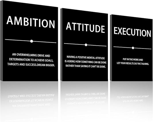 Motivational Wall Decor, 12 x 16 Inch Inspirational Canvas Wall Art for Office, 3 Pcs Positive Poster Print Decor for Dorm Classroom Bedroom Living Room, Ready to Hang