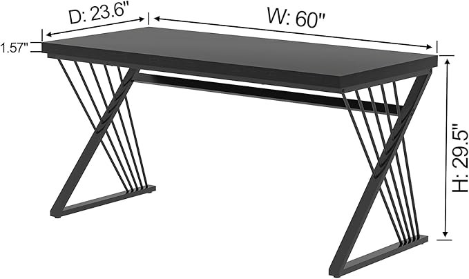 FOLUBAN Black Desk, Modern Wood and Metal Computer Desks for Home Office, Simple Writing Work PC Desk for Bedroom, Industrial Study Gaming Table for Living Room, 60 Inch