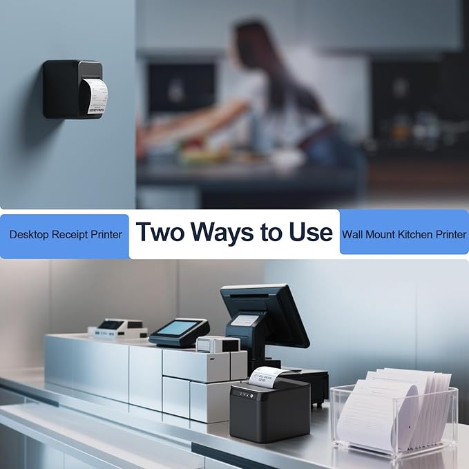 BISOFICE 80mm Receipt Printer ESC/POS Thermal Printer Desktop Direct Print USB+LAN Connection High Efficiency with Auto Cutter Large Paper Bin for Shipping Business Restaurant Kitchen Supermarket