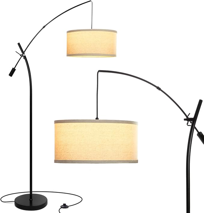 Brightech Grayson LED Arc Floor Lamp for Office & Living Room, Adjustable Arm Lamp in Industrial Style for Bedroom Reading - Black