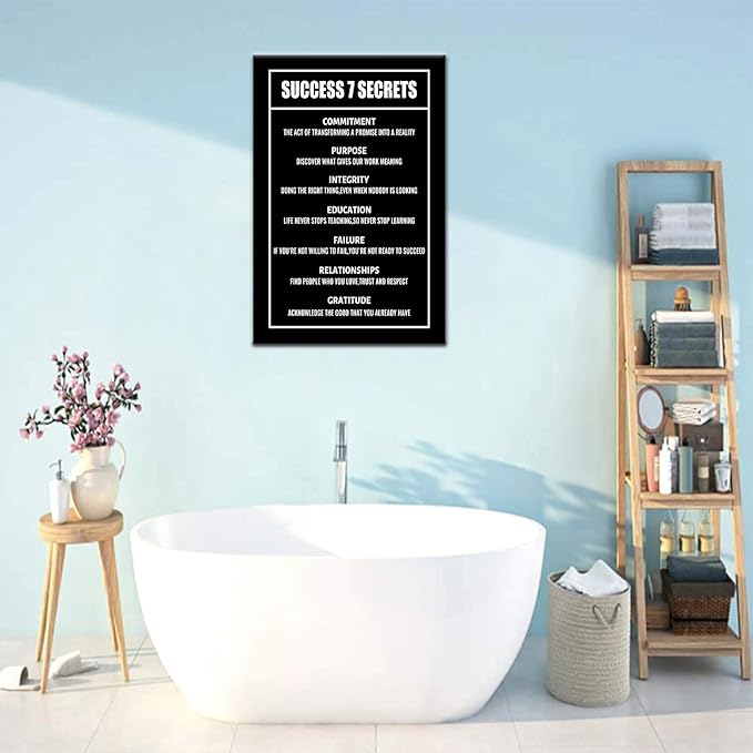 Success 7 Secrets Motivational Wall Decor Inspirational Positive Wall Art Canvas Poster Entrepreneur Quote Picture Print Office Artwork for Bedroom Living Room Home Decor Framed [12''Wx18''H]