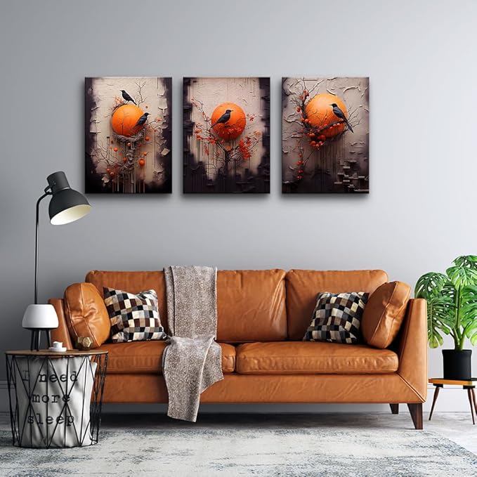 TTHYUEWS Canvas Wall Decor For Living Room Wall Art For Bedroom Fashion Modern Office Decoration Painting Bird Abstract Wall Pictures Posters Inspirational Artwork Home Decor Ready To Hang 3 Piece