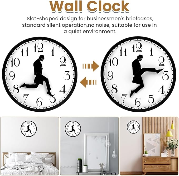 Silly Walk Wall Clock, Round Silent Wall Clocks Modern Funny Walking Silent Clock for Dining Room, Bedroom, Home, Office Decoration(Color:Black)