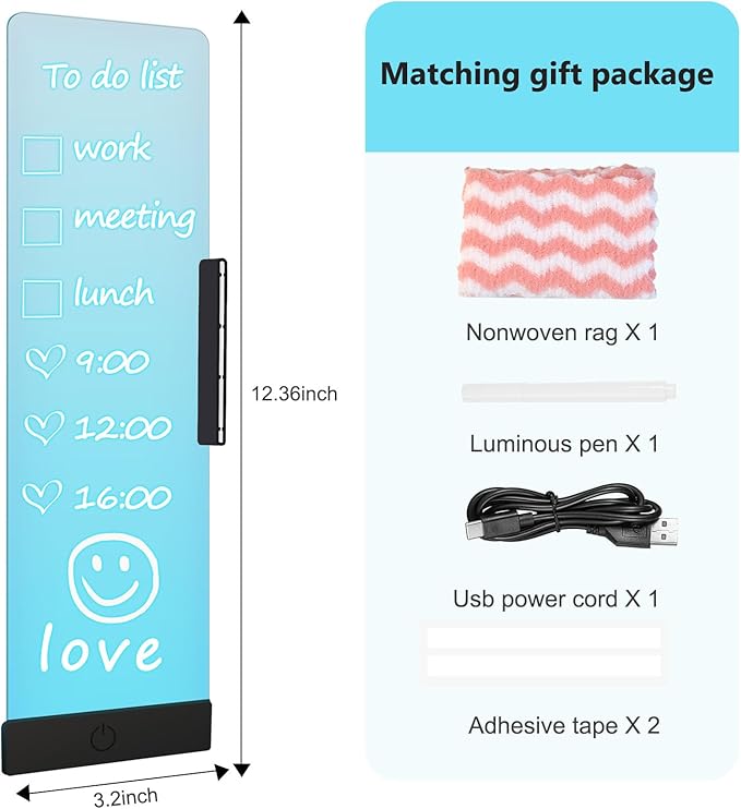 LED Memo Board with Sticky Note Holder, Office Supplies, Monitor Memo Board, Clear Acrylic Computer Monitor Organizer, Work from Home Essentials, Multifunction Workspace Accessories (Black-L)