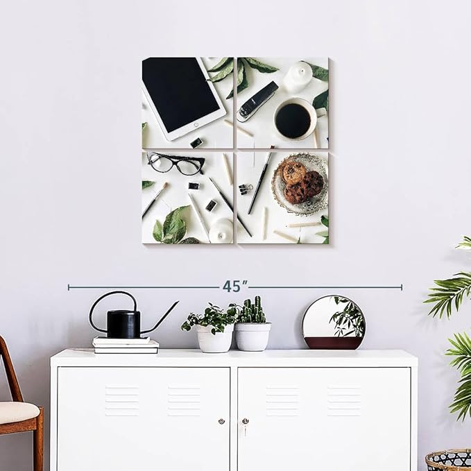 ElephantStock - Workspace Wall Art - Square Multi Panel Canvas - 4 Piece Home Office Wall Decor - Photography Profession Multi Piece Wall Art - Brown And Green Decor - 26" x 26"
