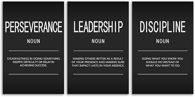 Office Wall Decor Motivational Canvas Painting Wall Art Inspiring Quote Wall Art 3 Pieces Positive Perseverance Leadership Noun Poster Inspirational Prints Artwork Living Room Gym Framed[48" W X 24"