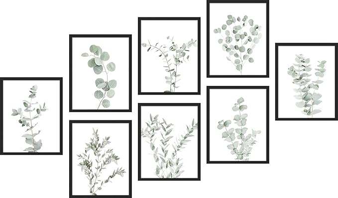SIGNWIN Framed Poster Wall Art Set of Pastel Watercolor Forest Plant Collage Nature Garden Nature Wilderness for Living Room, Bedroom, Office - 11"x14"x 8 Black