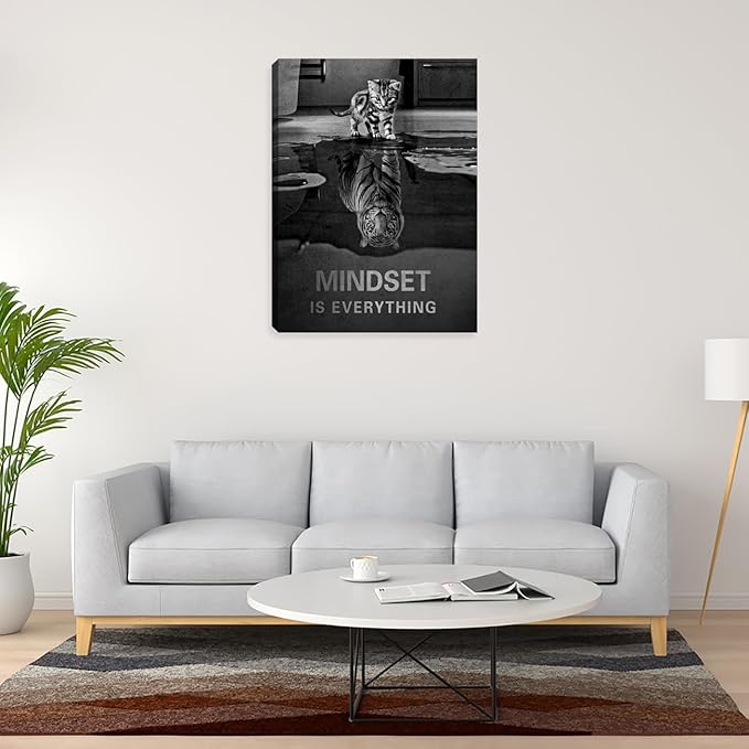 Kuiluuye Inspirational Positive Quotes Canvas Office Decor Motivational Black Tiger Wall Art Mindset Cat Poster Painting Prints Art Wall Decor Living Room Bedroom Framed Artwork Decorations 18""x24""
