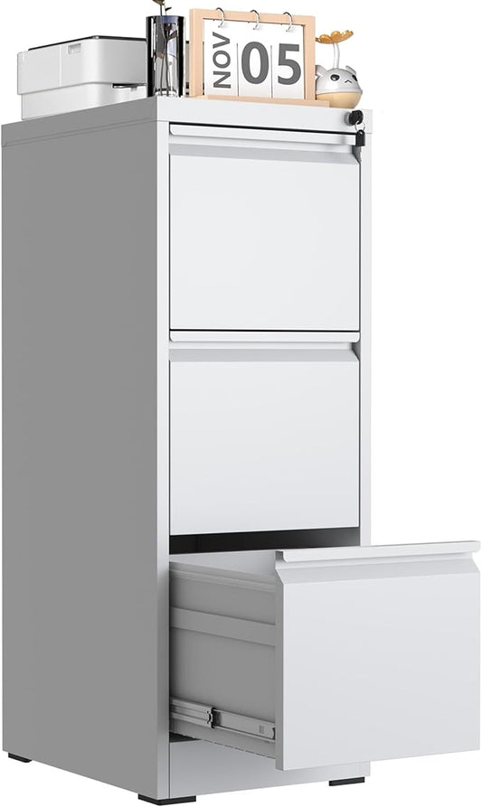 3 Drawer File Cabinet with Lock, Metal Filing Cabinet for Home Office, Vertical File Cabinet for Letter/Legal/A4/F4 Documents, Easy to Assemble Steel Storage Cabinet