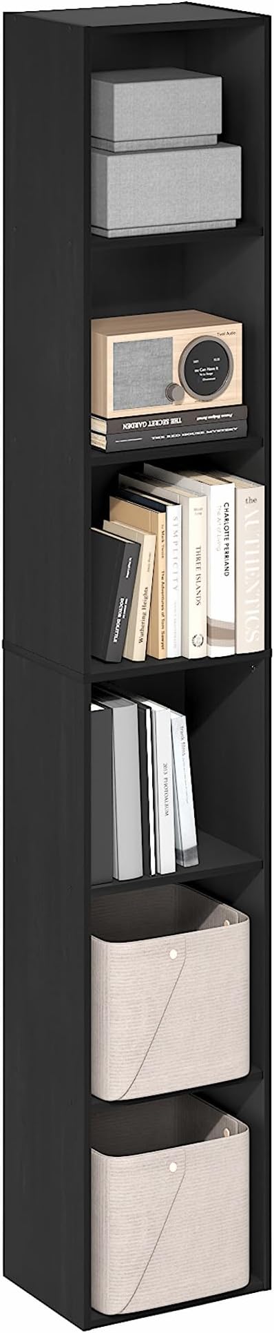 Furinno PASIR Book Shelf, 6-Tier Bookcase, Tall Standing Bookshelf, Open Storage Shelf, 9.4 x 12 x 71 Inches, for Home Office, Living Room, Darkwood