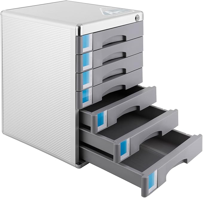 Desk Drawer Organizers,Storage File Boxes Desktop Office File Cabinet Storage Filing Cabinet w/Label Lock,Portable Home Office Filing Cabinet (7 Drawers)